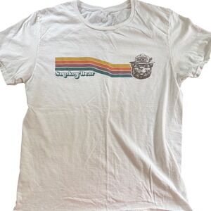 Smokey Bear White Graphic T-Shirt Mens Medium Retro Rainbow Tee